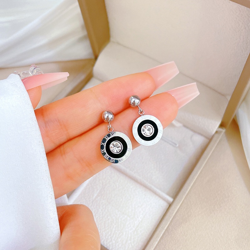 Anting stud juntai bulat zircon titanium stainless steel 316L import harga grosir bisa cod