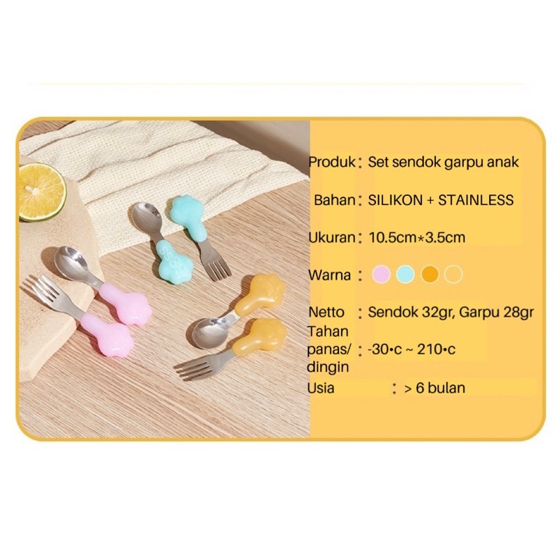 SafeSpoon Set Paket Travel Sendok Garpu Anak dengan Silikon Food Grade Bebas BPA untuk Keamanan Bayi