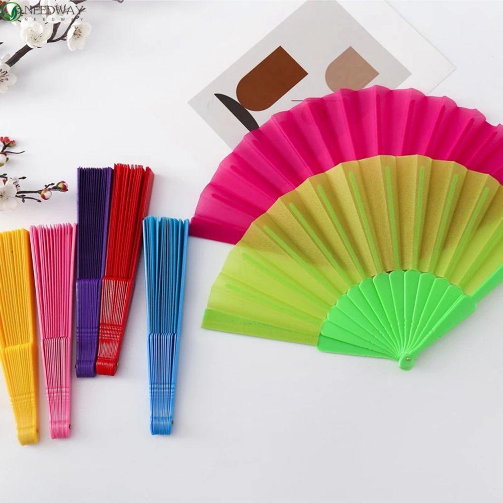 NEEDWAY Kipas Angin Lipat Portable Gaya China Nikmat Pesta Warna Solid Plastik Persegi Dance Props Craft Fan