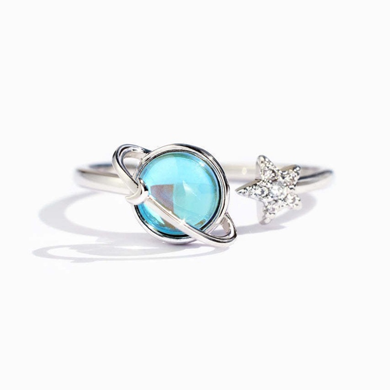 Cincin Planet Bulan Bintang Yang Dapat Diputar Baru Moonstone Rotating Anxiety Decompression Adjustable Finger Ring Untuk Wanita Perhiasan Hadiah