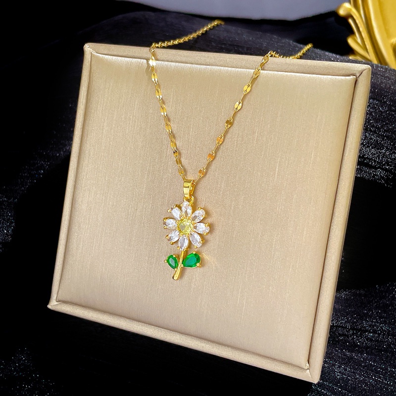 Indah Fashion Wanita Zirkon Bunga Liontin Emas Asli Kadar 375  Kalung Hadiah Pacar XL-23035