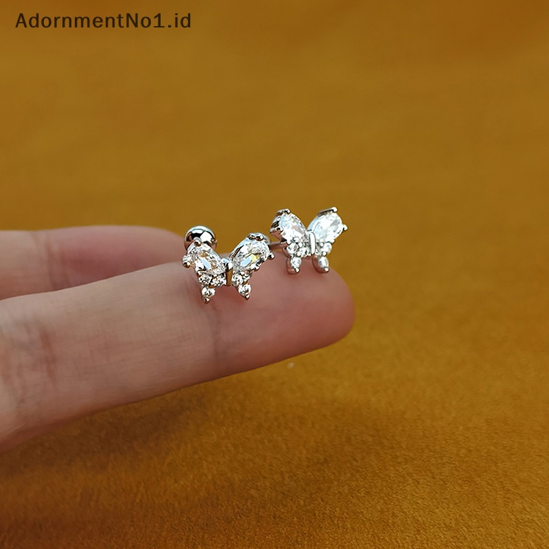 [AdornmentNo1] 1pasang Ins zirkon anting kupu untuk wanita telinga tulang kuku Cartilage Earring Spiral Stud perhiasan tubuh hadiah