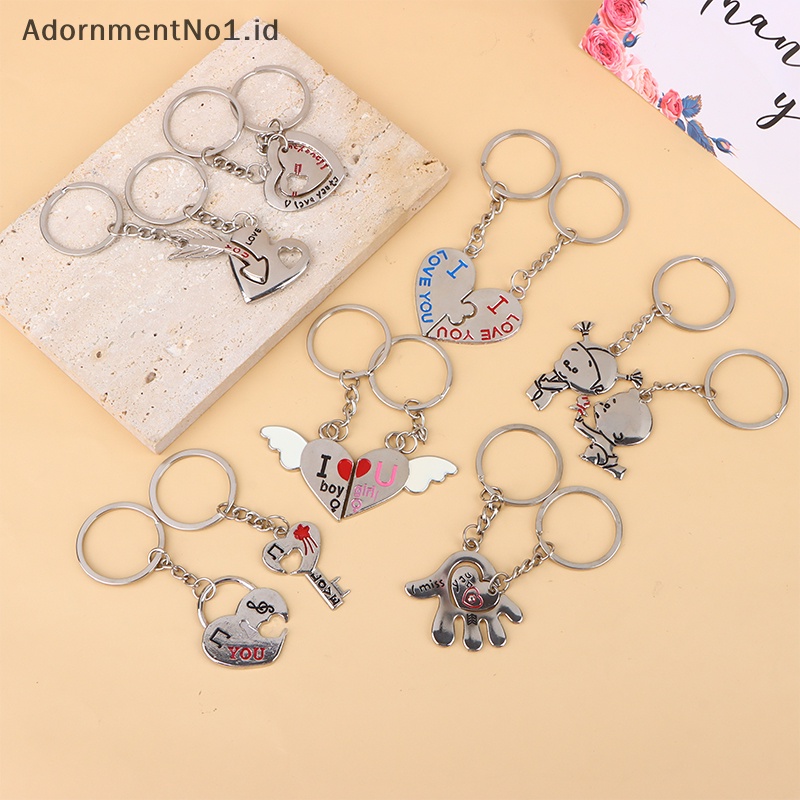 [AdornmentNo1] 1pasang Zinc Alloy berlapis perak hadiah kekasih pernikahan souvenir pasangan hati gantungan kunci Fashion Keyring Key Fob kreatif gantungan kunci