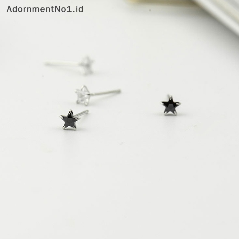 [AdornmentNo1] Bintang kecil hitam kubik zirkon anting tusuk untuk wanita perak Sterling 925 trendi Lady perhiasan