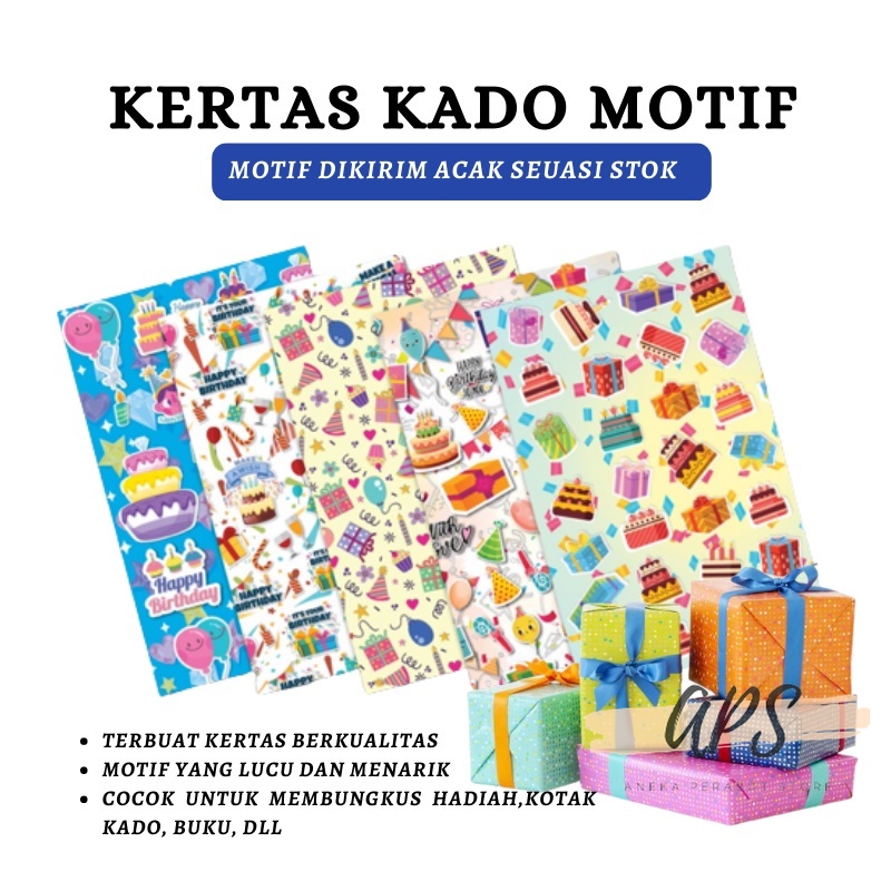 

APS -F302- Kertas Kado / 1 Pcs Kertas Kado Aneka Gambar Random / Kertas Kado Perpcs