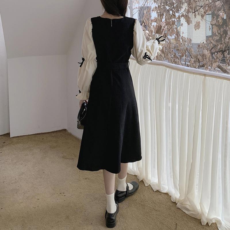 LADYSHOP D288 CORDUROY high-end temperament black all-match dress
