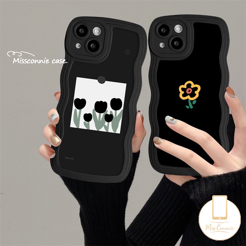 Casing Pinggiran Bergelombang Bunga Tulip Vintage Untuk Vivo Y36 Y02T Y16 Y11 Y12i Y93 Y91C Y12s Y17 Y22 Y50 Y02s Y91 Y21s Y20 Y12 Y02 Y35 V25E Y15 V20 V21 Y21 Y22s Simple Floral Edge Soft Cover