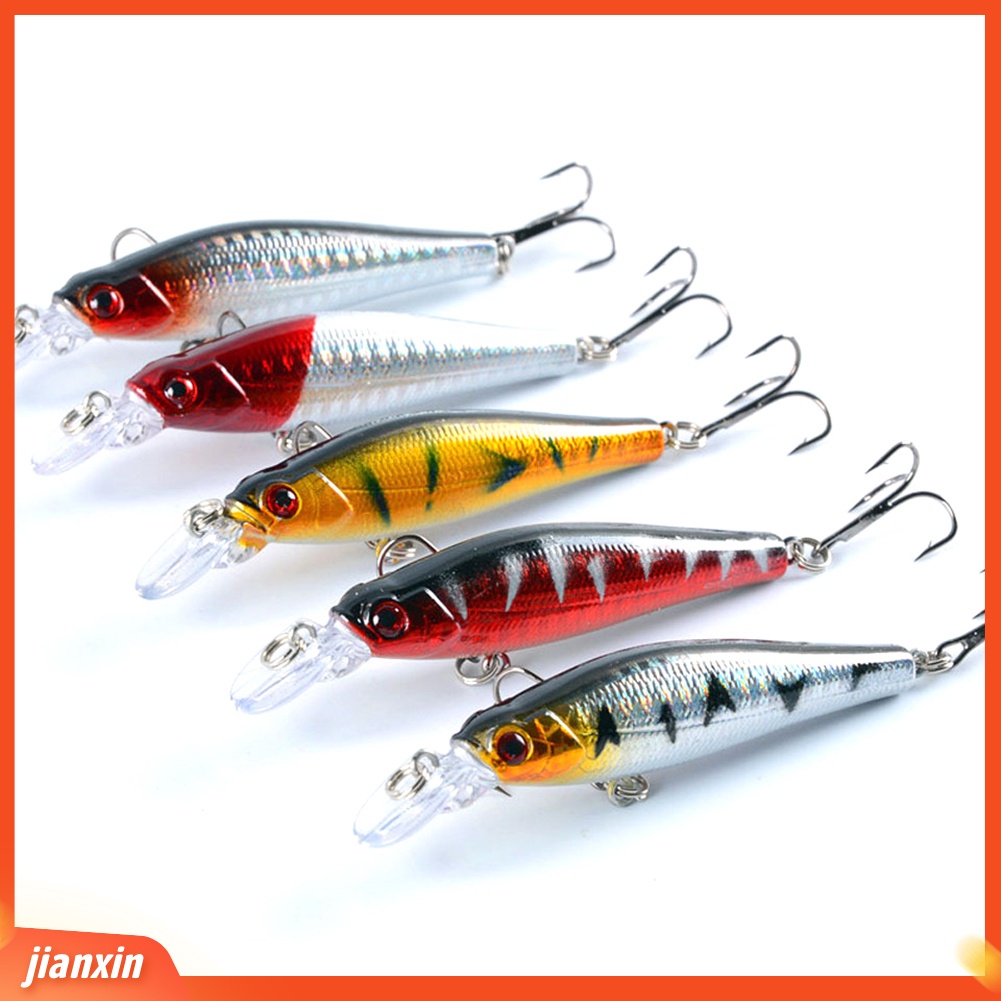 (In Stock) 5Pcs 8cm 9g Mix Warna Simulasi Ikan Umpan Pancing Umpan Keras Dengan Kait Treble