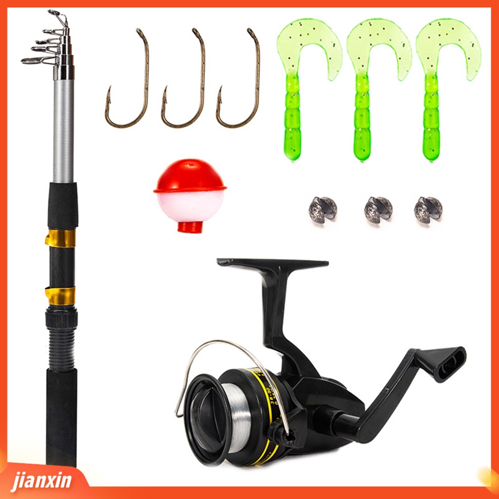 (In Stock) 12Pcs /Set Alat Pancing Tahan Aus Lengkap Compact Portable Fishing Rod Lures Spincast Reel Combo Fishing Tackle