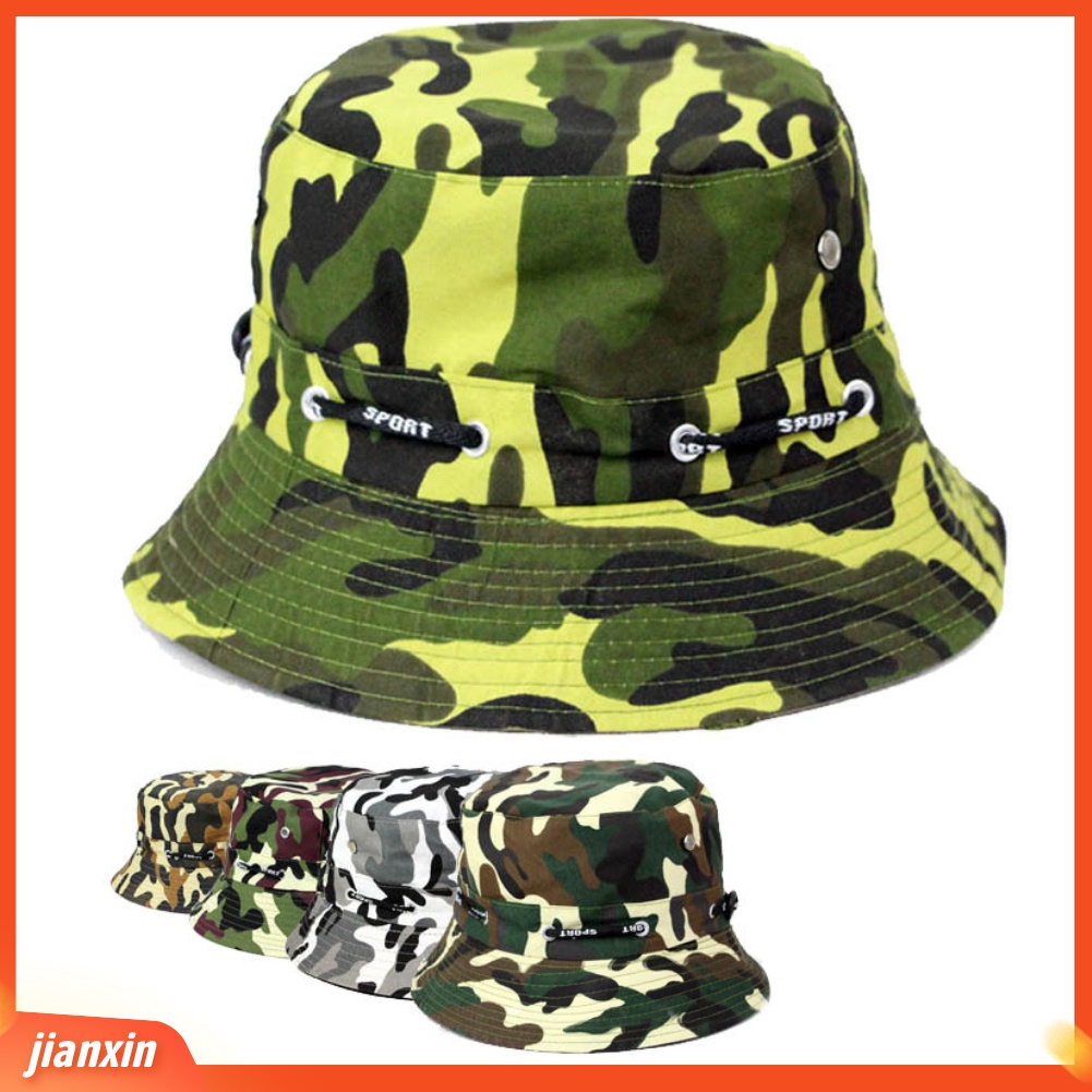 (In Stock) Mode Kamuflase Blok Matahari Topi Bucket Outdoor Bernapas Hiking Memancing Topi