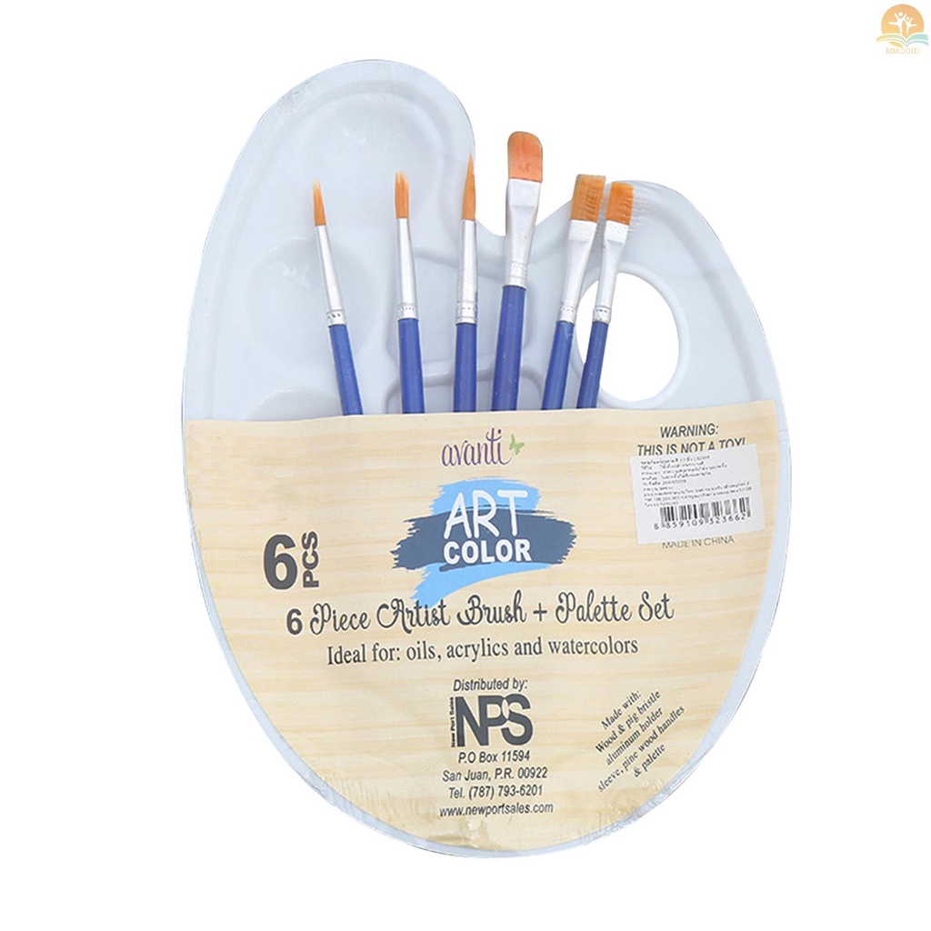 In Stock 6pcs Kuas Cat Dan 1pc Palette Tray Set Untuk Anak Dewasa Cat Air Minyak Acrylic Gouache Art Painting Supplies