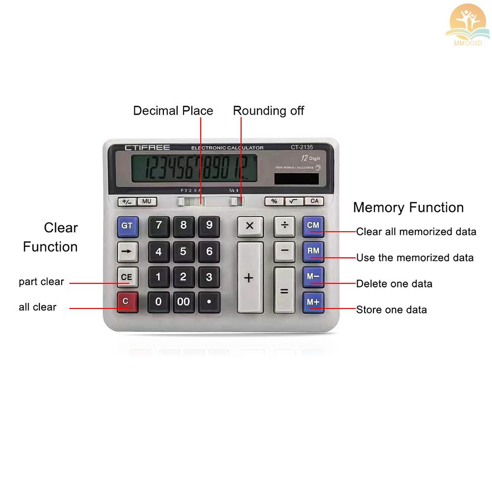 In Stock Large  Electronic Calculator Counter Solar &amp; Battery Power 12 Digit Display Multi-functional Big Button  for Business Office School Calculating