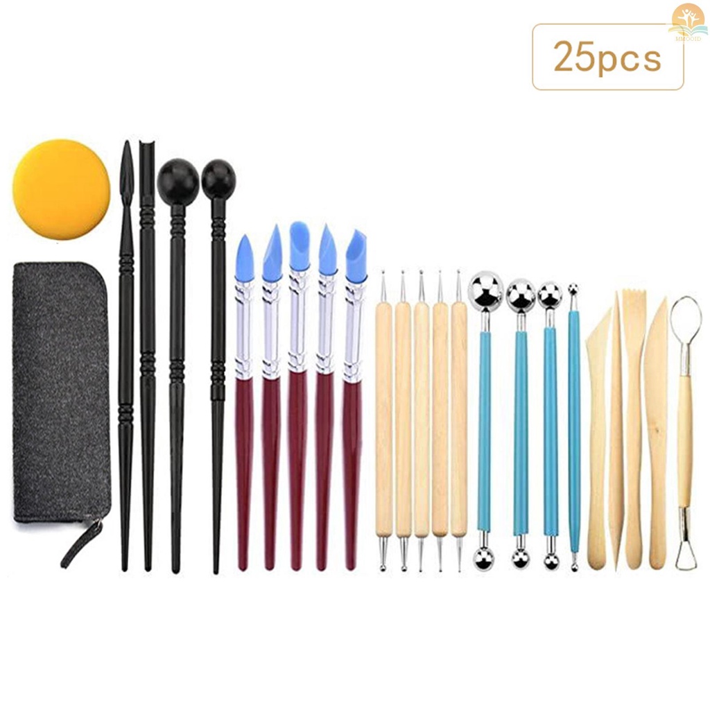 In Stock 25pcs Polymer Clay Tools Modeling Clay Sculpting Tools Kit Alat Ukir Tembikar Keramik Termasuk Double Ended Dotting Tools Ball Stylus Tools Clay Tools Pulpen Ujung Karet