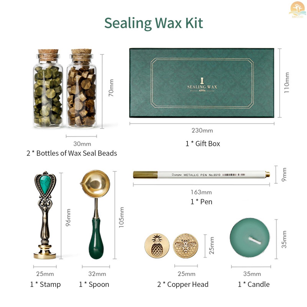 In Stock Retro Wax Seal Kit Sealing Wax Beads Wax Melting Spoon Wax Seal Stamp Candle Replaceable Copper Head Metallic Pen Untuk Amplop Surat Kartu Undangan Pernikahan Kemasan