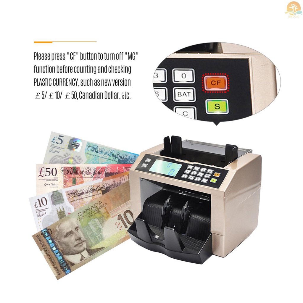 In Stock LCD Display Otomatis Multi-Currency Cash Uang Kertas Money Bill Counter Mesin Hitung Dengan UV MG Pendeteksi Palsu Panel Display Eksternal Untuk EURO Dolar As AUD Pound