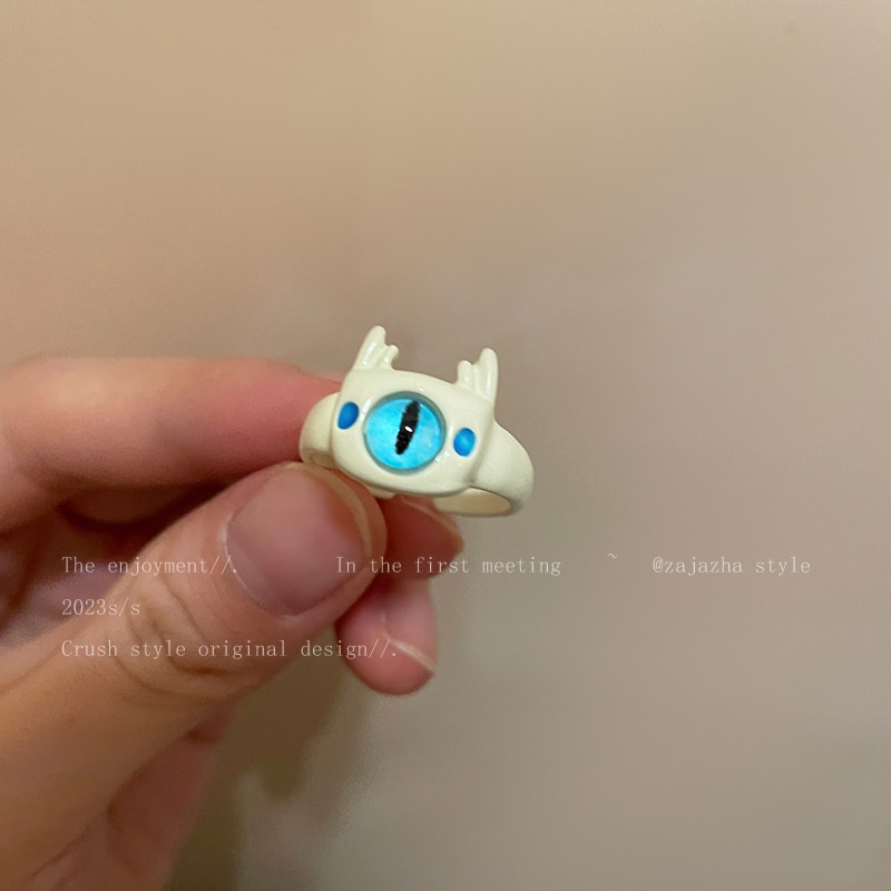 Cincin Kucing Monster Mata Besar Bahan Alloy Fashion Untuk Wanita