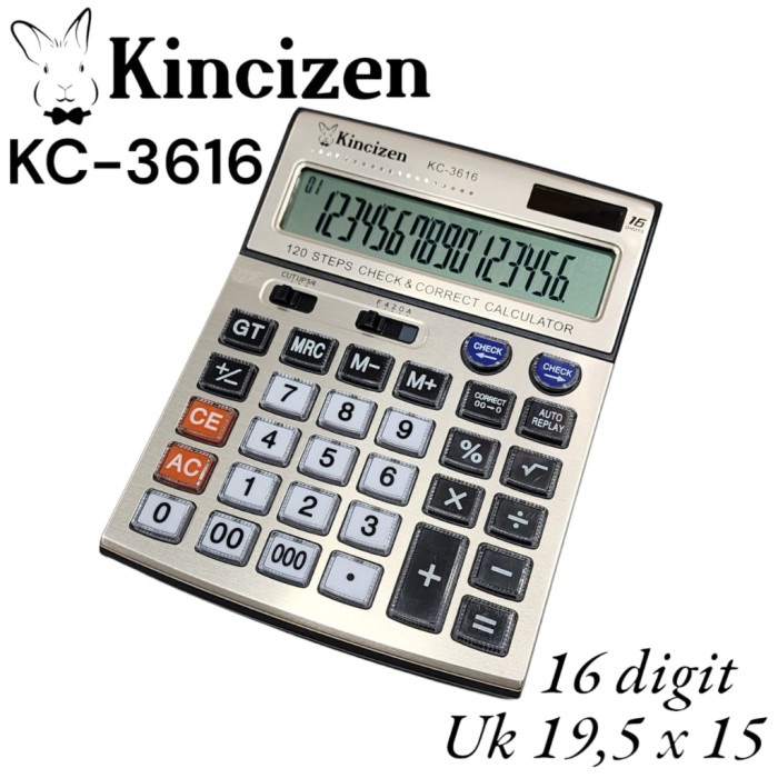 KINCIZEN KC-3613 Check Correct Kalkulator Cek Ulang 16 Digit LCD Besar KC3616