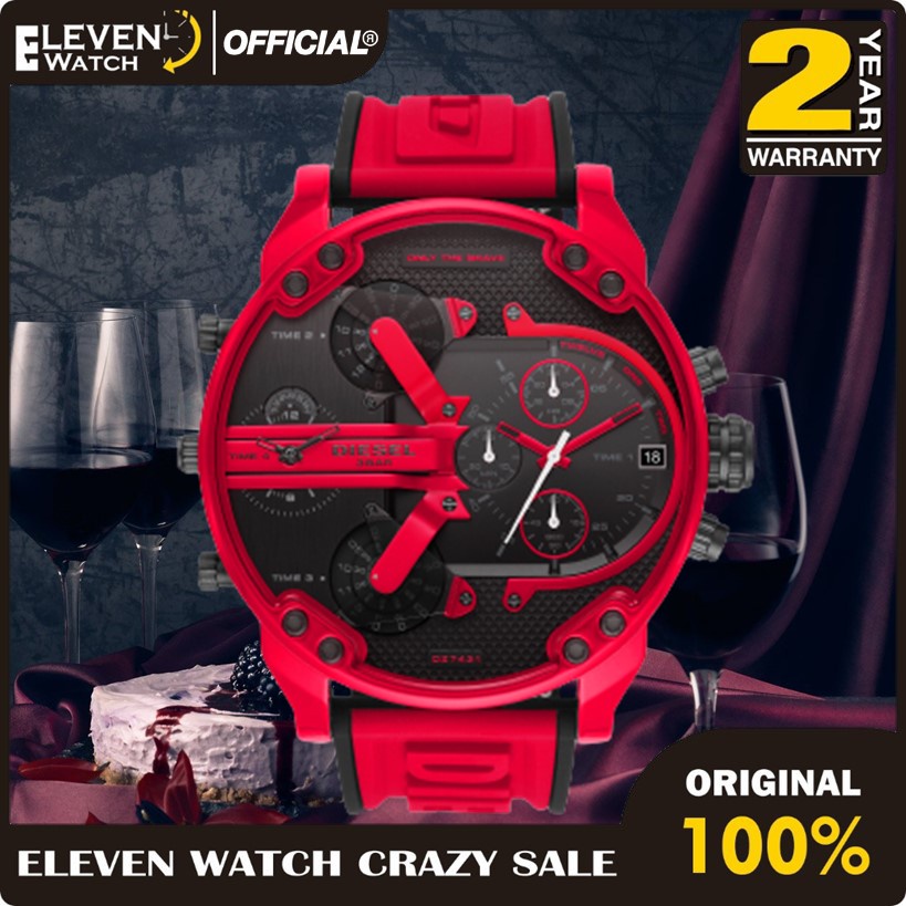 [Promo] Jam Tangan Pria Diesel DZ7431 Mr Daddy 2.0 Multifunction Red Silicone Original Garansi 2 Tah