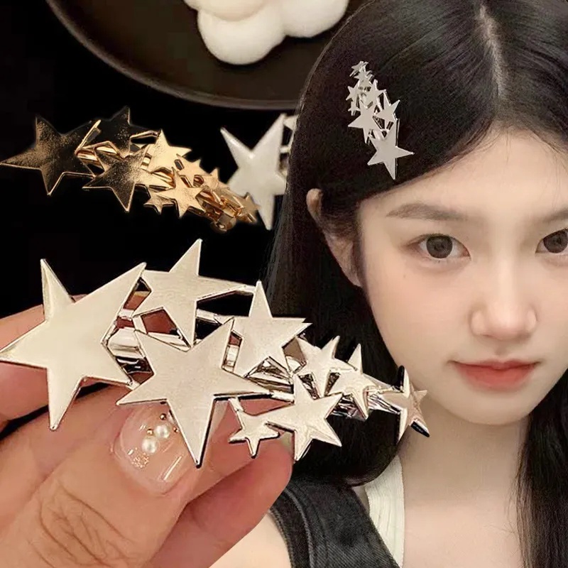 Ponytail Holder Jepit Rambut Hair Clip Elegan Korea INS Gaya Gadis Manis Keren Pentagram Bintang Hiasan Kepala Populer Sederhana Aksesoris Rambut Logam Musim Semi Klip Bobby Pin Y2k