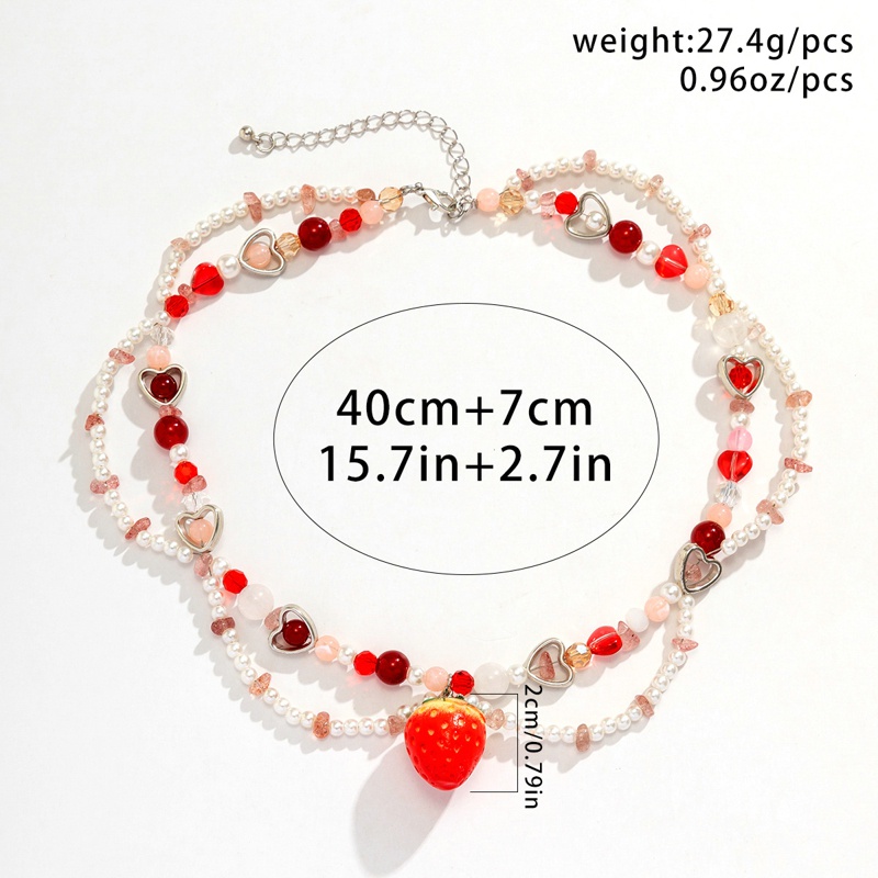 Korea Manis Imitasi Mutiara Rantai Strawberry Liontin Kalung Untuk Wanita Menikah Pengantin Cinta Hati Choker Perhiasan Aesthetic
