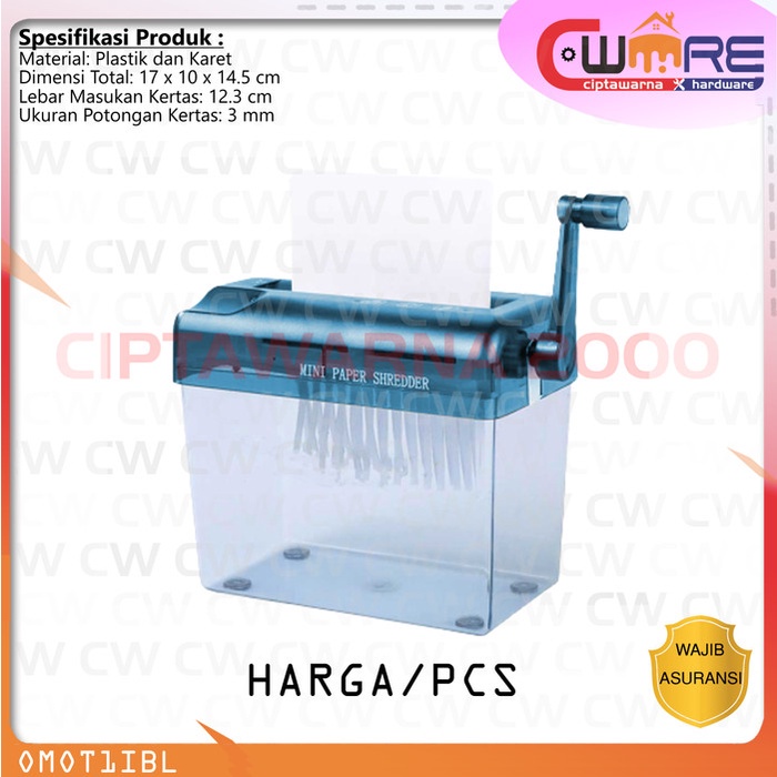 

Mesin Penghancur Kertas Koran Manual CD Card Paper Shredder 4.5L - BDB