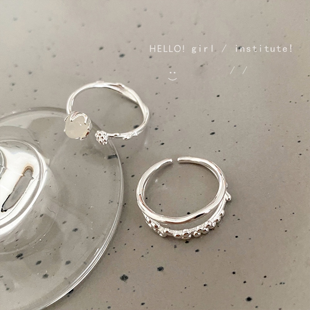 Ifyou 2pcs /Set Cincin Set Moonstone Elegan Perak Cincin Terbuka Untuk Aksesoris Perhiasan Wanita