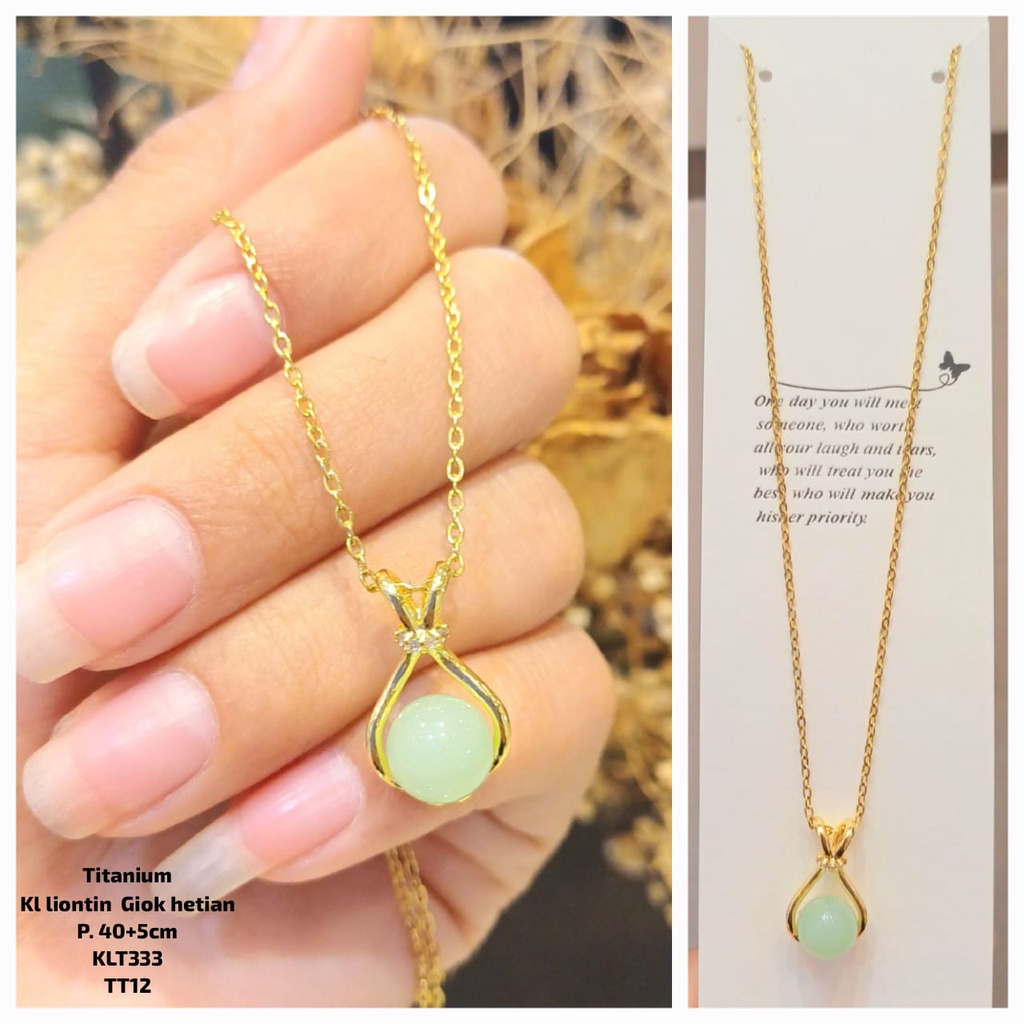 Kalung Titanium Liontin Giok Hetian KLT-333