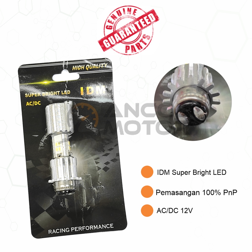 IDM Lampu LED H6 AC DC Headlamp Bohlam Depan Motor Hi Low 12w Putih