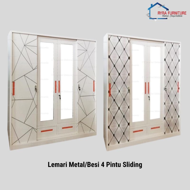 LEMARI PAKAIAN SLIDING SWING/LEMARI PAKAIAN BESI/LEMARI METAL PINTU GESER/LEMARI BESI 4 PINTU - IMPO