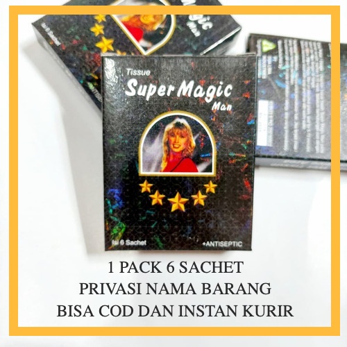 PRIVASI / Tissue / Tisu Super Magic Man Hitam 6 pcs Original / Tisu Power Magic 1 Pack 6 Sachet / Mi