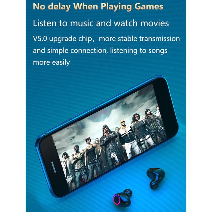 QJ Earphone TWS Bluetooth 5.0 + Charging Case Flashlight 3500mAh - M12 - Black