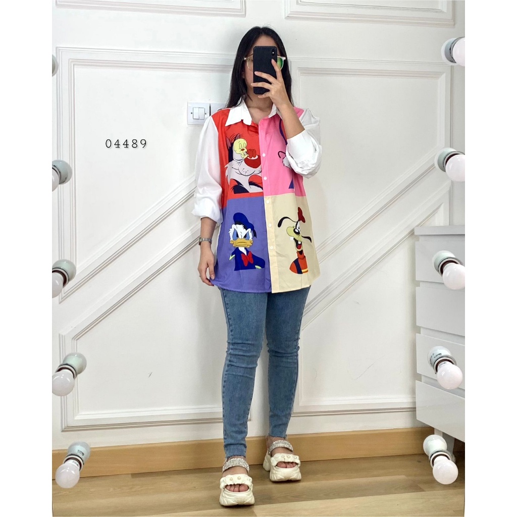 Kemeja Lucu Wanita I Kemeja Mickey Mouse Wanita I Kemeja Disney I Kemeja Kartun Wanita