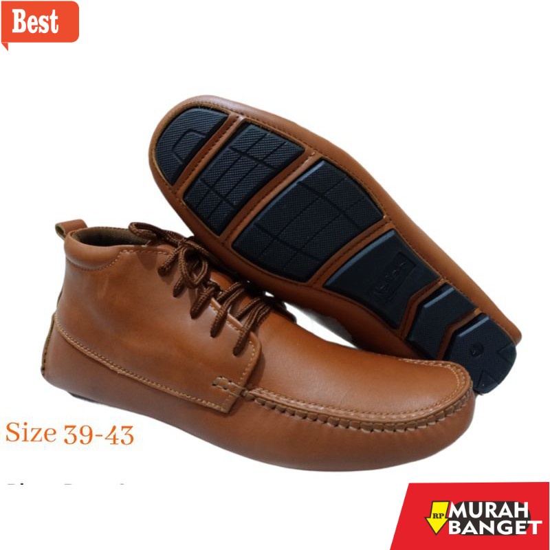 Boot pria terbaru- Sepatu Pria Casual Semi Boot Kulit Pullup Premium Sol Tanam