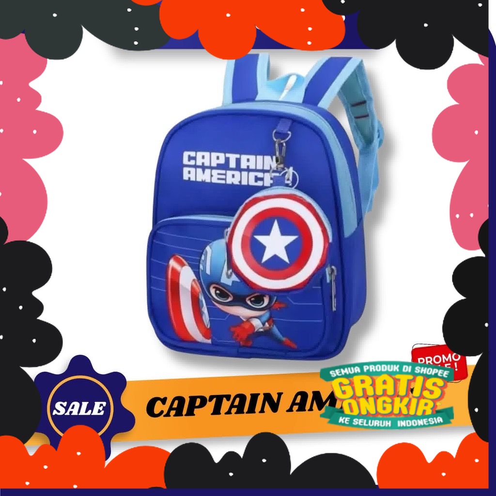 THARASTORE Tas SD TK Anak Sekolah Cowo Captain & Spydermen Superhero Ultraman Spiderman Batman Capta