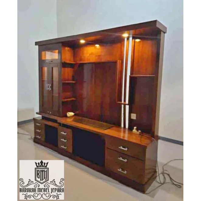 bufet jati partisi tv minimalis pembatas ruangan