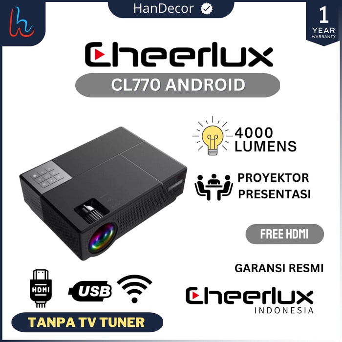 TERPERCAYA CL770 ANDROID ATV Proyektor CHEERLUX CL770 - 4000 Lumens 1080P Full HD - CL770 ANDROID