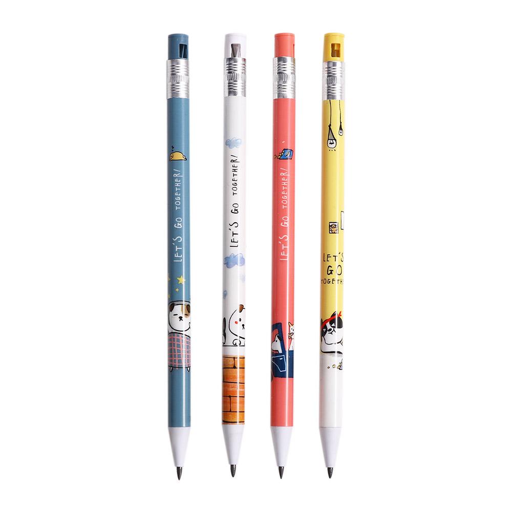 [Elegan] 4 Pcs Pensil Mekanik 4 Pcs Perlengkapan Sekolah 2.0mm Press Pen Lucu Anjing Anjing Pensil Otomatis