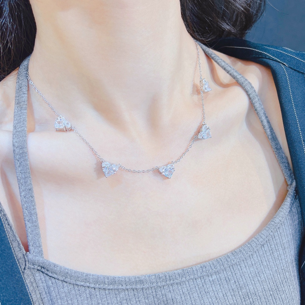 Goldkingdom Fashion Perhiasan Aksesoris Ready Stock Cahaya Mewah Putri Merah Muda Berlian Hati Kalung Wanita Kadar Tinggi Cinta Panjang Rumbai Telinga Stud Set