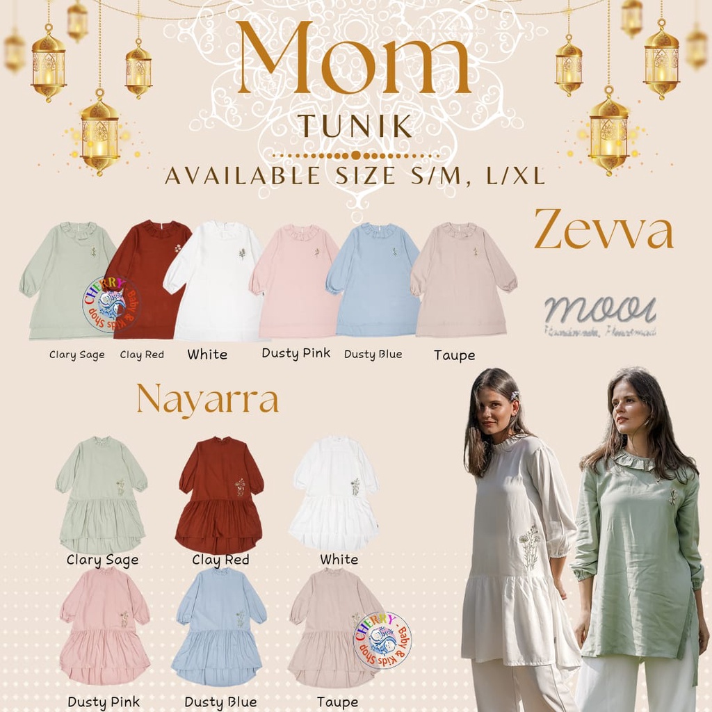 AR54TH Mooi Mom Tunik Raya Top Wanita Lebaran Atasan Wanita Nayyara Zevva Tunik Adult Pakaian Muslim