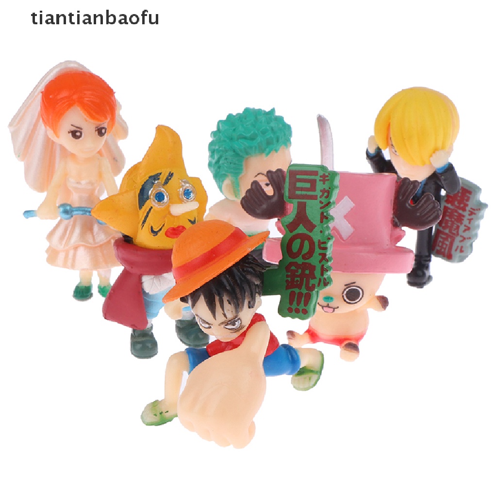 [tiantianbaofu] 6 Pcs Boneka One Piece Anime Figure Lucu Model Desktop Ornamen Mobil Dekorasi Rumah Mainan Anak Rumah Boneka Boneka Mikro Lanskap Ornamen Hiasan Kue Butik