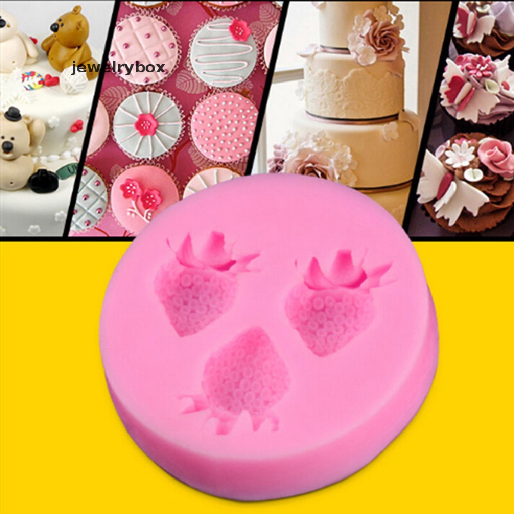 [jewelrybox] Cetakan Silikon Fondant Kue Coklat Decorag Baking Soap Mold Strawberry Boutique