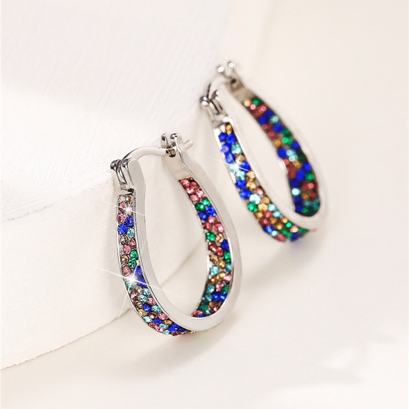 Warna-warni CZ Hoop Earrings Wanita Fashion Ear Hoop Aksesoris Mewah Pengantin Pernikahan Anting Pernyataan Perhiasan