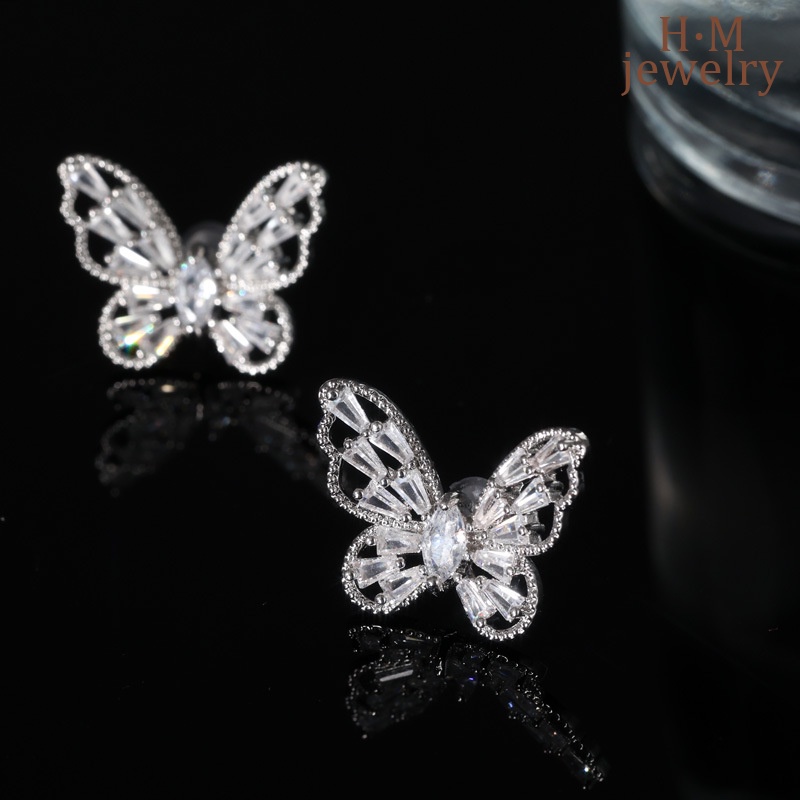 S925 Perak Shiny Butterfly Ear Clip Non-Pierced Bermutu Tinggi Unik Super Peri Telinga Giwang