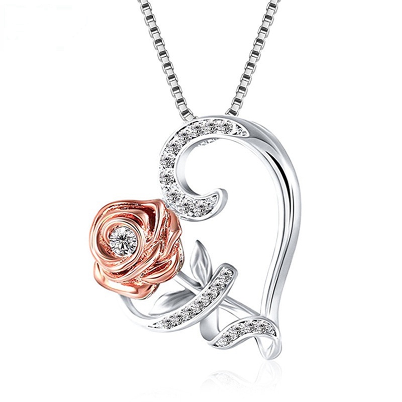 Kalung Mawar Hati Wanita Hadiah Perhiasan Ulang Tahun Valentines Day