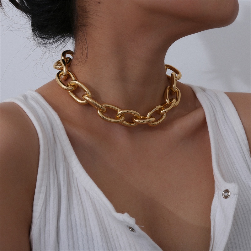 [AYBX] Punk Miami Cuban Choker Kalung Kerah Statement Hip Hop Besar Chunky Aluminium Warna Emas Tebal Rantai Kalung Wanita Perhiasan