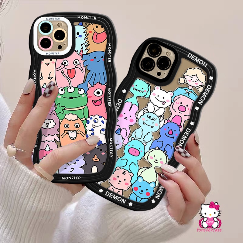 Kartun Hewan Monster Kecil Casing Realme C53 C33 C11 C25Y 9i 10c35 C15 C25 C30 C55 C21Y C25S5 6i 5i 8 C12 8i 7i 7 5s C20 8Pro 9Pro+ 9 C3 C17 C20A Wavy Edge Soft Phone Case