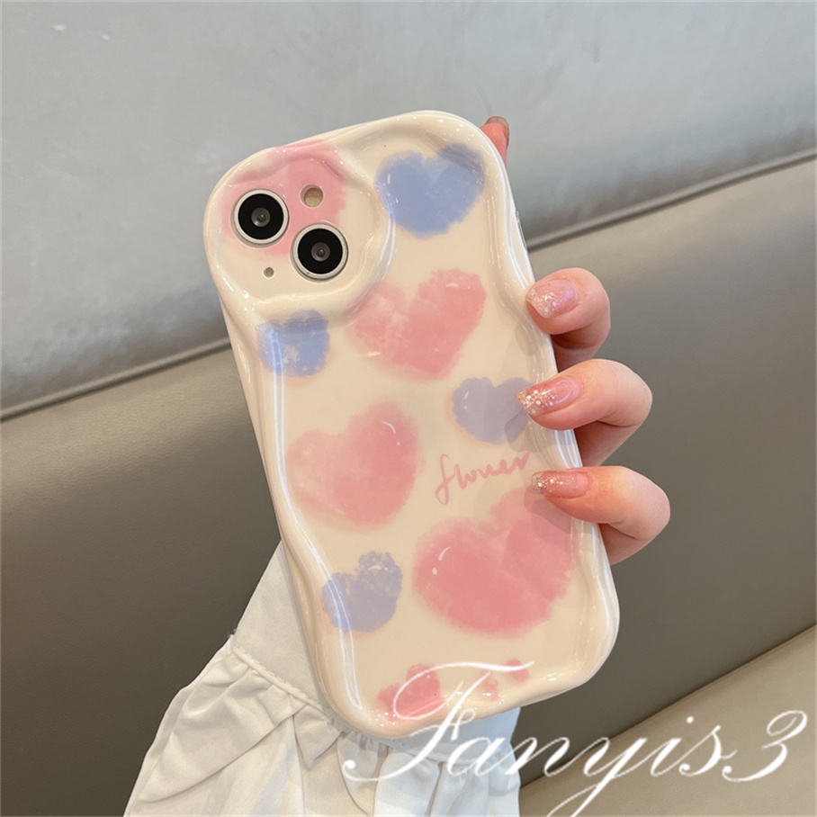 Compatible For IPhone 14 13 12 11 Pro Max X XR Xs Max 8 7 6s Plus SE 2020 Kompatibel Untuk Biru Pink Hati Gelombang Cinta Casing Ponsel TPU Silicon Lembut Cover Pelindung