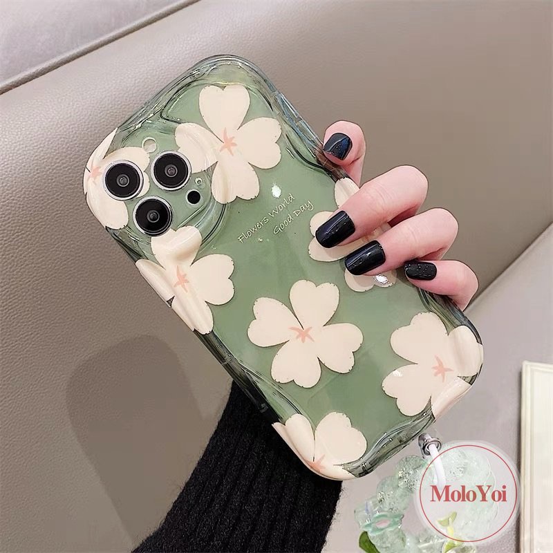 IPHONE Case Bunga Kompatibel Untuk Iphone11 14 13 12 Pro Max XR 6s 6 7 8 Plus 7plus X XS Max SE 2020 3D Wavy Curved Edge Fresh Flowers Tpu Lembut Shockproof Airbag Glossy Back Cover