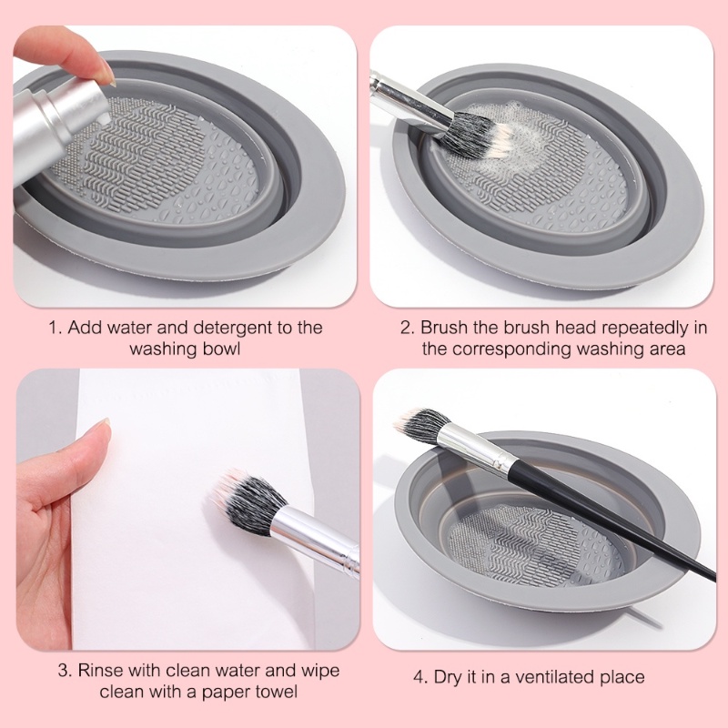 High Quality Silicone Foldable Scrub Bowl Wet And Dry Puff Wash Pad Empat Pola Kuas Makeup Pembersih Mangkuk