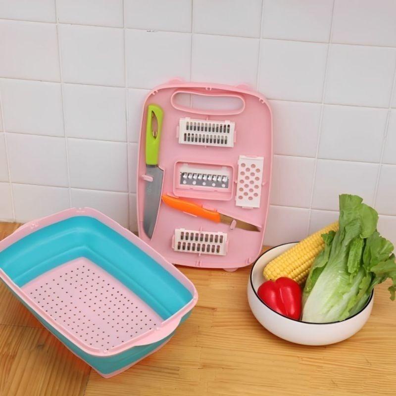 alenan Baskom Pisau Dapur Stainless Pisau Sayur Kupas Buah / Pisau Sarung Warna Pisau Talenan Dapur Set Murah 9 in 1